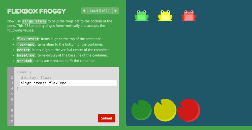 Capture du jeu Flexbox Froggy